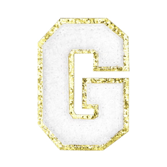 Uxcell Letter Iron-on Patches, 2.2" Chenille Letter-G Initial Patches Golden Edge Alphabet Embroidery Applique with Adhesive Sticker for Clothing Repair Decor, White