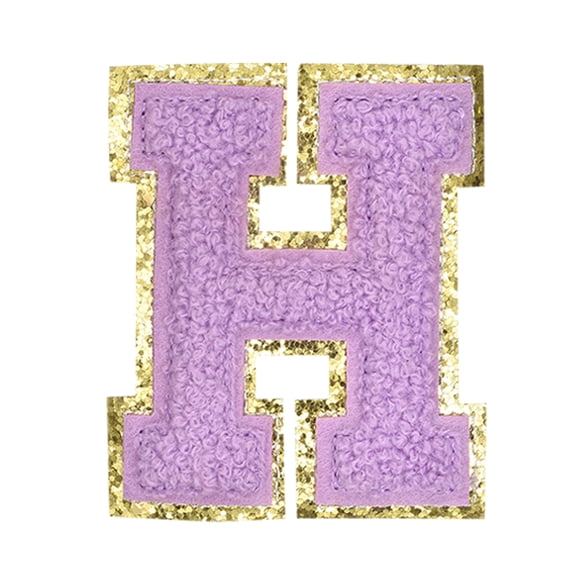 Uxcell Letter Iron-on Patches, 2.2" Chenille Letter-H Initial Patches Golden Edge Alphabet Embroidery Applique with Adhesive Sticker for Clothing Repair Decor, Purple