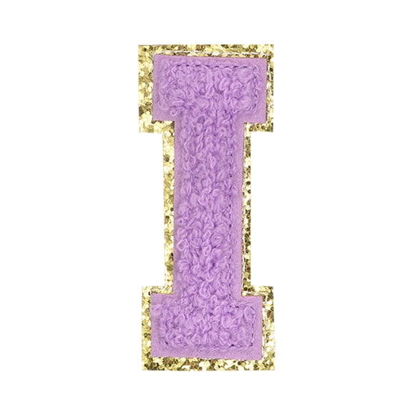 Uxcell Letter Iron-on Patches, 2.2" Chenille Letter-I Initial Patches Golden Edge Alphabet Embroidery Applique with Adhesive Sticker for Clothing Repair Decor, Purple