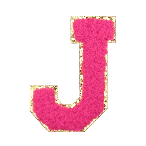 Uxcell Letter Iron-on Patches, 2.2" Chenille Letter-J Initial Patches Golden Edge Alphabet Embroidery Applique with Adhesive Sticker for Clothing Repair Decor, Rose Red