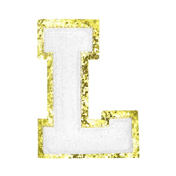 Uxcell Letter Iron-on Patches, 2.2" Chenille Letter-L Initial Patches Golden Edge Alphabet Embroidery Applique with Adhesive Sticker for Clothing Repair Decor, White
