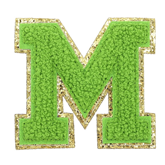 Uxcell Letter Iron-on Patches, 2.2" Chenille Letter-M Initial Patches Golden Edge Alphabet Embroidery Applique with Adhesive Sticker for Clothing Repair Decor, Green
