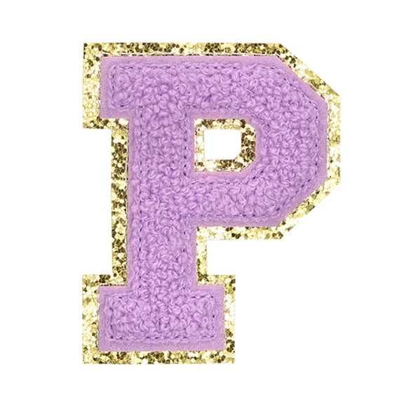 Uxcell Letter Iron-on Patches, 2.2" Chenille Letter-P Initial Patches Golden Edge Alphabet Embroidery Applique with Adhesive Sticker for Clothing Repair Decor, Purple
