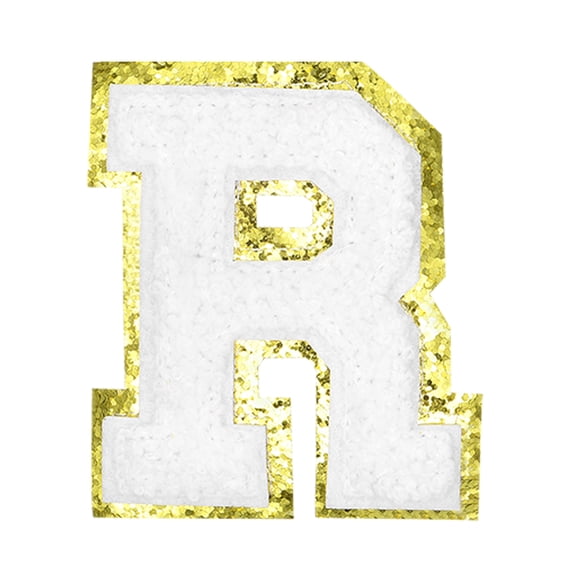 Uxcell Letter Iron-on Patches, 2.2" Chenille Letter-R Initial Patches Golden Edge Alphabet Embroidery Applique with Adhesive Sticker for Clothing Repair Decor, White