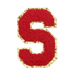 Uxcell Letter Iron-on Patches, 2.2" Chenille Letter-S Initial Patches Golden Edge Alphabet Embroidery Applique with Adhesive Sticker for Clothing Repair Decor, Red