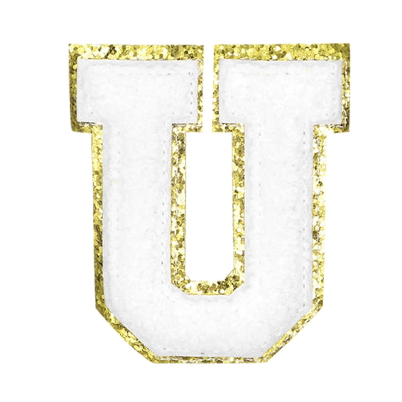 Uxcell Letter Iron-on Patches, 2.2" Chenille Letter-U Initial Patches Golden Edge Alphabet Embroidery Applique with Adhesive Sticker for Clothing Repair Decor, White