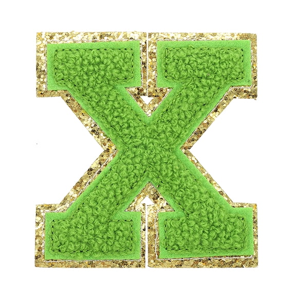 Uxcell Letter Iron-on Patches, 2.2" Chenille Letter-X Initial Patches Golden Edge Alphabet Embroidery Applique with Adhesive Sticker for Clothing Repair Decor, Green