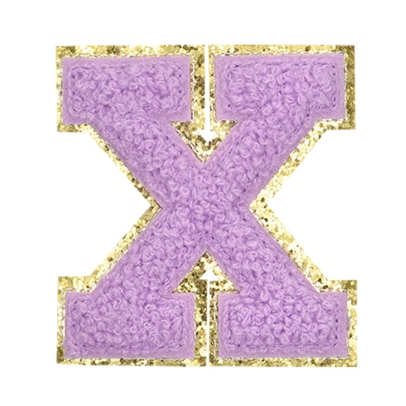 Uxcell Letter Iron-on Patches, 2.2" Chenille Letter-X Initial Patches Golden Edge Alphabet Embroidery Applique with Adhesive Sticker for Clothing Repair Decor, Purple