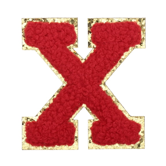 Uxcell Letter Iron-on Patches, 2.2" Chenille Letter-X Initial Patches Golden Edge Alphabet Embroidery Applique with Adhesive Sticker for Clothing Repair Decor, Red