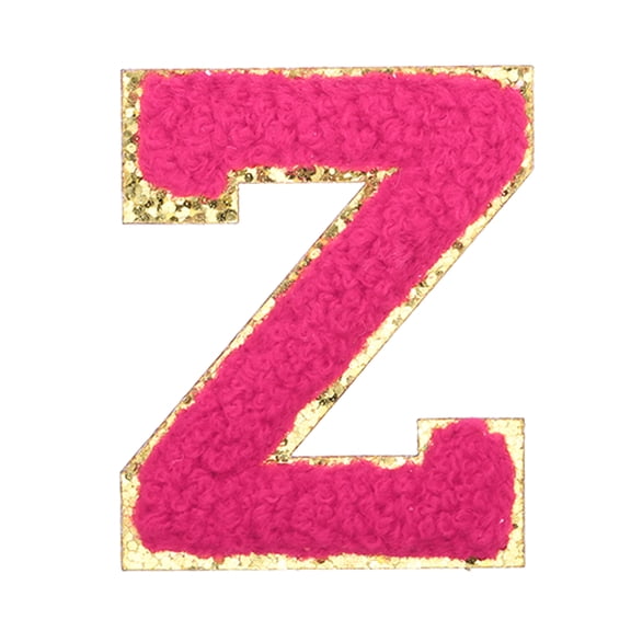 Uxcell Letter Iron-on Patches, 2.2" Chenille Letter-Z Initial Patches Golden Edge Alphabet Embroidery Applique with Adhesive Sticker for Clothing Repair Decor, Rose Red