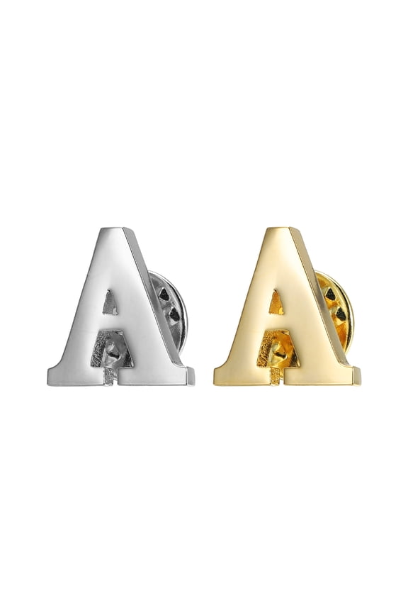 Letter Lapel Pins Initial Alphabet Collar Pins Letter Copper Brooch Pins Gold, Silver Letter A