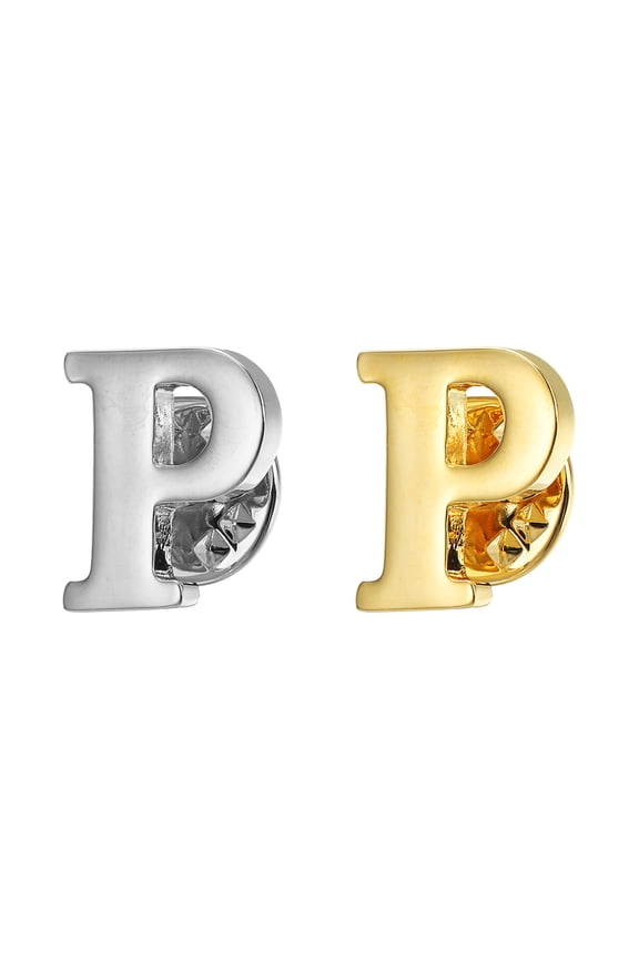 Letter Lapel Pins Initial Alphabet Collar Pins Letter Copper Brooch Pins Gold, Silver Letter P