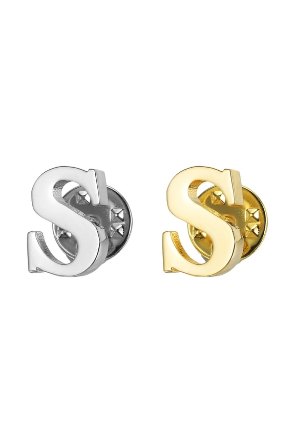 Letter Lapel Pins Initial Alphabet Collar Pins Letter Copper Brooch Pins Gold, Silver Letter S
