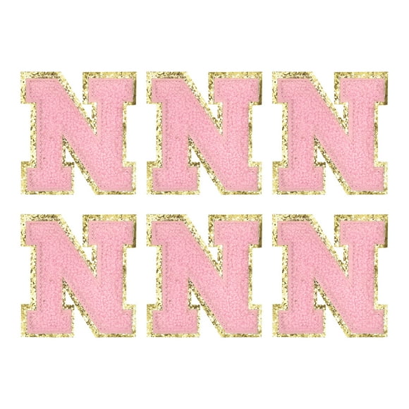 Uxcell Letter N Chenille Letter Patches Self Adhesive Stick on Embroidered Patch for Clothing Repair(Pink, Pack of 6)