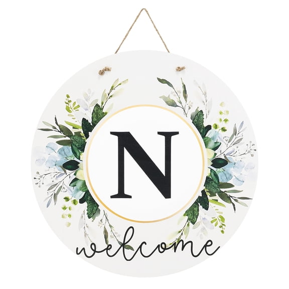 Uxcell Letter N Wreath Welcome Sign for Front Door, Wooden Round Hanging Sign with Rope for Front Porch Home Garden Farmhouse Yard Outside Wall Decorations