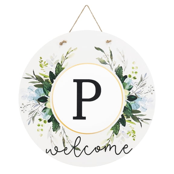 Uxcell Letter P Wreath Welcome Sign for Front Door, Wooden Round Hanging Sign with Rope for Front Porch Home Garden Farmhouse Yard Outside Wall Decorations