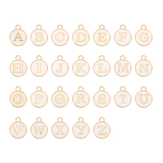 Uxcell Letter Pendants Drops Set, 26 Pack Alphabet Pendant Double Sided for Jewelry Making DIY, White