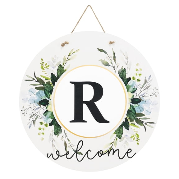 Uxcell Letter R Wreath Welcome Sign for Front Door, Wooden Round Hanging Sign with Rope for Front Porch Home Garden Farmhouse Yard Outside Wall Decorations