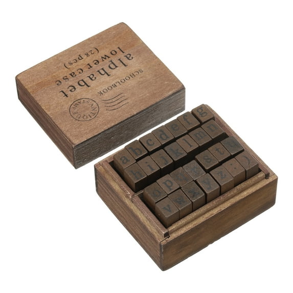 Uxcell Letter Rubber Stamps, 28Pcs 1 Set Lowercase Wood Stamp with Vintage Box