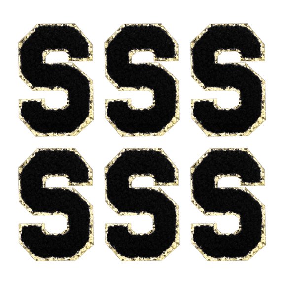 Uxcell Letter S Chenille Letter Patches Self Adhesive Stick on Embroidered Patch for Clothing Repair(Black, Pack of 6)