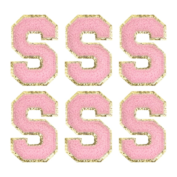 Uxcell Letter S Chenille Letter Patches Self Adhesive Stick on Embroidered Patch for Clothing Repair(Pink, Pack of 6)