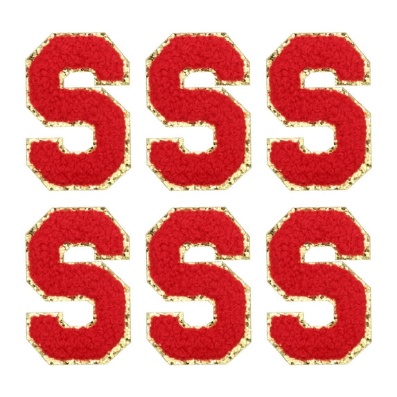 Uxcell Letter S Chenille Letter Patches Self Adhesive Stick on Embroidered Patch for Clothing Repair(Red, Pack of 6)