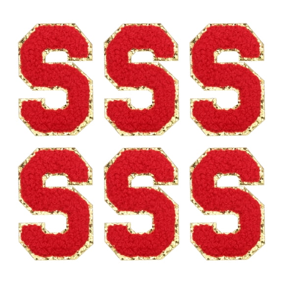 Uxcell Letter S Chenille Letter Patches Self Adhesive Stick on Embroidered Patch for Clothing Repair(Red, Pack of 6)