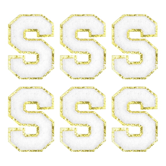 Uxcell Letter S Chenille Letter Patches Self Adhesive Stick on Embroidered Patch for Clothing Repair(White, Pack of 6)