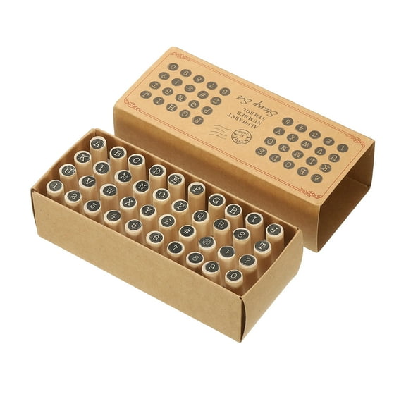 Uxcell Letter Stamps Number Stamps, 40Pcs Vintage Wood Rubber Stamp Set for Card Making DIY Crafting