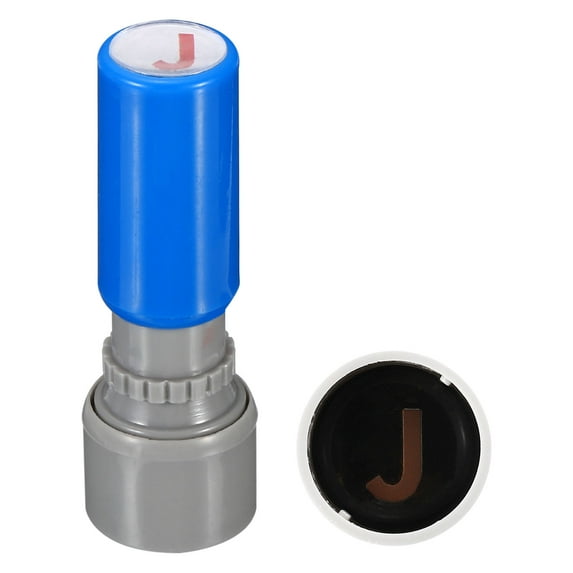 Uxcell Letter Stamps Self Inking Character J Plastic Small Alphabet Stamps Initial Stamp Mini Stamper Set, Blue Shell