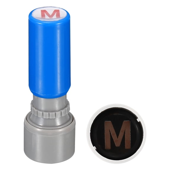 Uxcell Letter Stamps Self Inking Character M Plastic Small Alphabet Stamps Initial Stamp Mini Stamper Set, Blue Shell