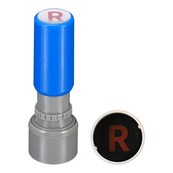 Uxcell Letter Stamps Self Inking Character R Plastic Small Alphabet Stamps Initial Stamp Mini Stamper Set, Blue Shell