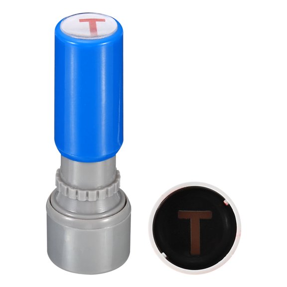 Uxcell Letter Stamps Self Inking Character T Plastic Small Alphabet Stamps Initial Stamp Mini Stamper Set, Blue Shell