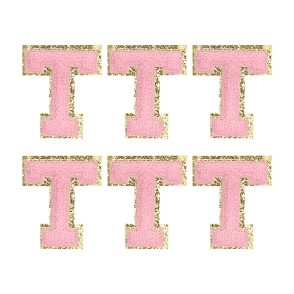 Uxcell Letter T Chenille Letter Patches Self Adhesive Stick on Embroidered Patch for Clothing Repair(Pink, Pack of 6)