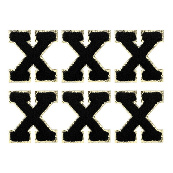 Uxcell Letter X Chenille Letter Patches Self Adhesive Stick on Embroidered Patch for Clothing Repair(Black, Pack of 6)
