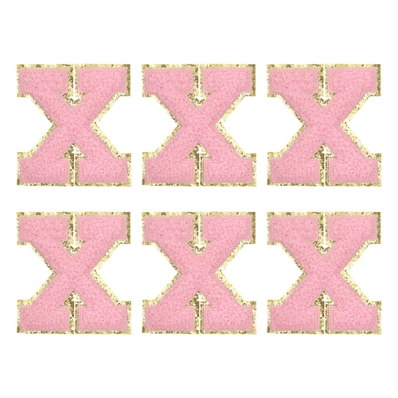 Uxcell Letter X Chenille Letter Patches Self Adhesive Stick on Embroidered Patch for Clothing Repair(Pink, Pack of 6)