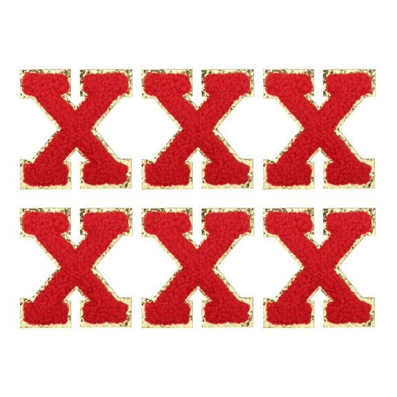 Uxcell Letter X Chenille Letter Patches Self Adhesive Stick on Embroidered Patch for Clothing Repair(Red, Pack of 6)