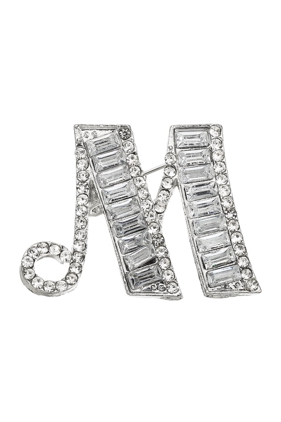 Letters Brooch Pins, Letter Initial Rhinestone Brooch Metal Broaches Pins for Women Men Breastpin Gifts Jewelry Letter M