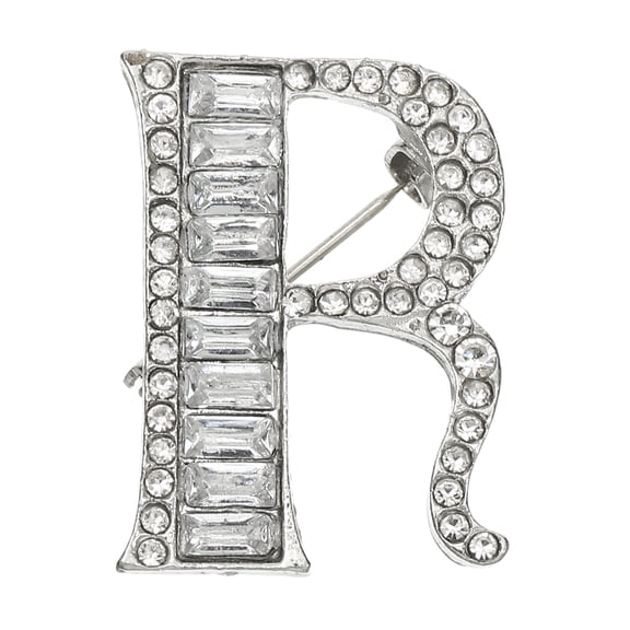 Uxcell Letters Brooch Pins, Letter Initial Rhinestone Brooch Metal Broaches Pins for Women Men Breastpin Gifts Jewelry Letter R