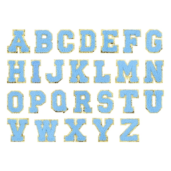 Uxcell Letters Patches, 104 Pcs Initial Letter A-Z Iron on Patch Embroidered Fabric Alphabet Stickers for Clothes Hats Makeup Bags DIY, Light Blue