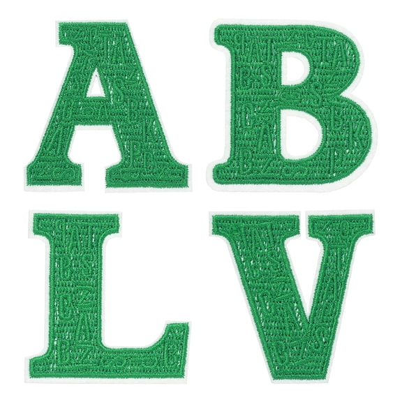 Uxcell Letters Patches, 4 Pcs Initial Letter A/B/L/V Iron on Patch Embroidered Fabric 2.76 Inch Alphabet Stickers for Clothes Hats Makeup Bags DIY, Green