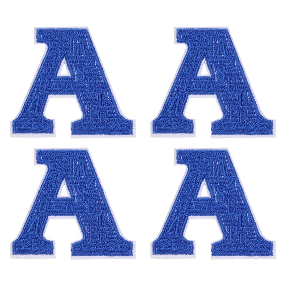 Uxcell Letters Patches, 4 Pcs Initial Letter A Iron on Patch Embroidered Fabric 2.76 Inch Alphabet Stickers for Clothes Hats Makeup Bags DIY, Blue