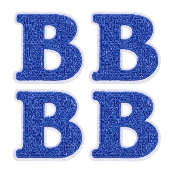 Uxcell Letters Patches, 4 Pcs Initial Letter B Iron on Patch Embroidered Fabric 2.76 Inch Alphabet Stickers for Clothes Hats Makeup Bags DIY, Blue