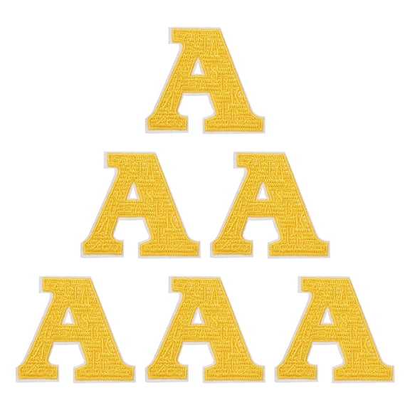 Uxcell Letters Patches, 6 Pcs Initial Letter A Iron on Patch Embroidered Fabric 2.76 Inch Alphabet Stickers for Clothes Hats Makeup Bags DIY, Light Yellow