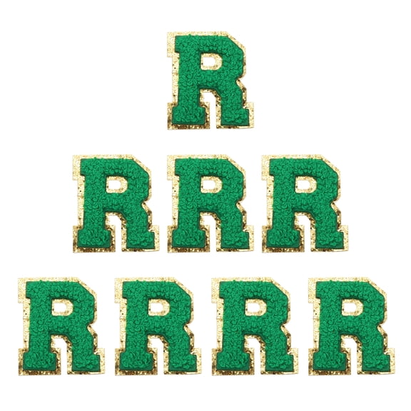 Uxcell Letters Patches, 8 Pcs Initial Letter R Self-Adhesive Patch Embroidered Fabric 2.76 Inch Alphabet Stickers for Clothes Hats Makeup Bags DIY, Dark Green