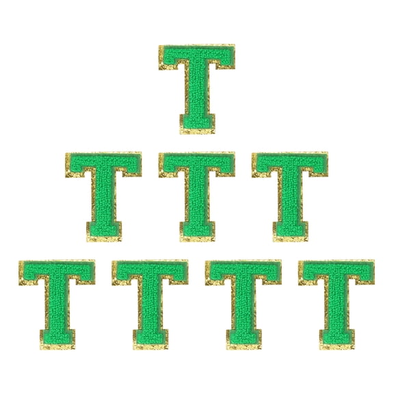 Uxcell Letters Patches, 8 Pcs Initial Letter T Iron on Patch Embroidered Fabric 2.76 Inch Alphabet Stickers for Clothes Hats Makeup Bags DIY, Green