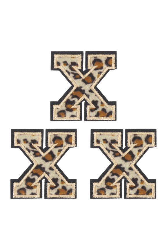 Letters X Patches Leopard Iron-On Letters X Patch 6CM/2.36" Hot Melt Adhesive Process for Clothing Repair 3PCS