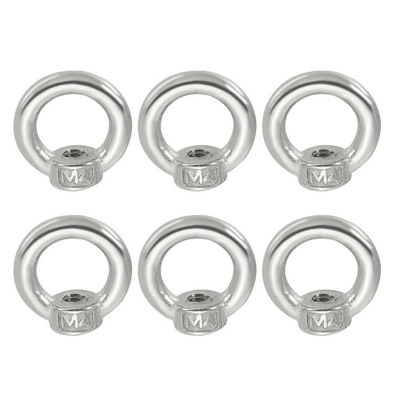 Uxcell Lifting Eye Nut M4, 304 Stainless Steel Thread Ring Shoulder Metric Eye Nuts Fastener for Marine Grade 6Pcs