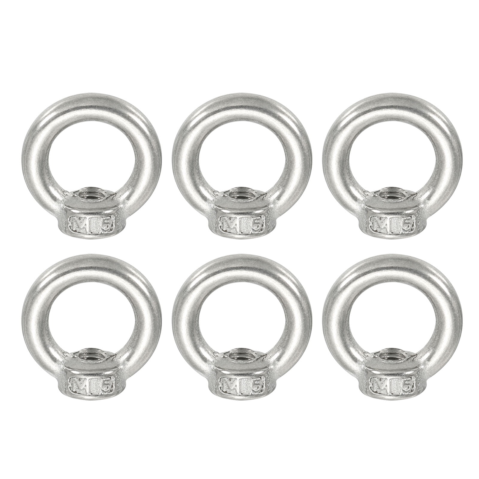 Uxcell Lifting Eye Nut M5, 304 Stainless Steel Thread Ring Shoulder Metric Eye Nuts Fastener for Marine Grade 6Pcs
