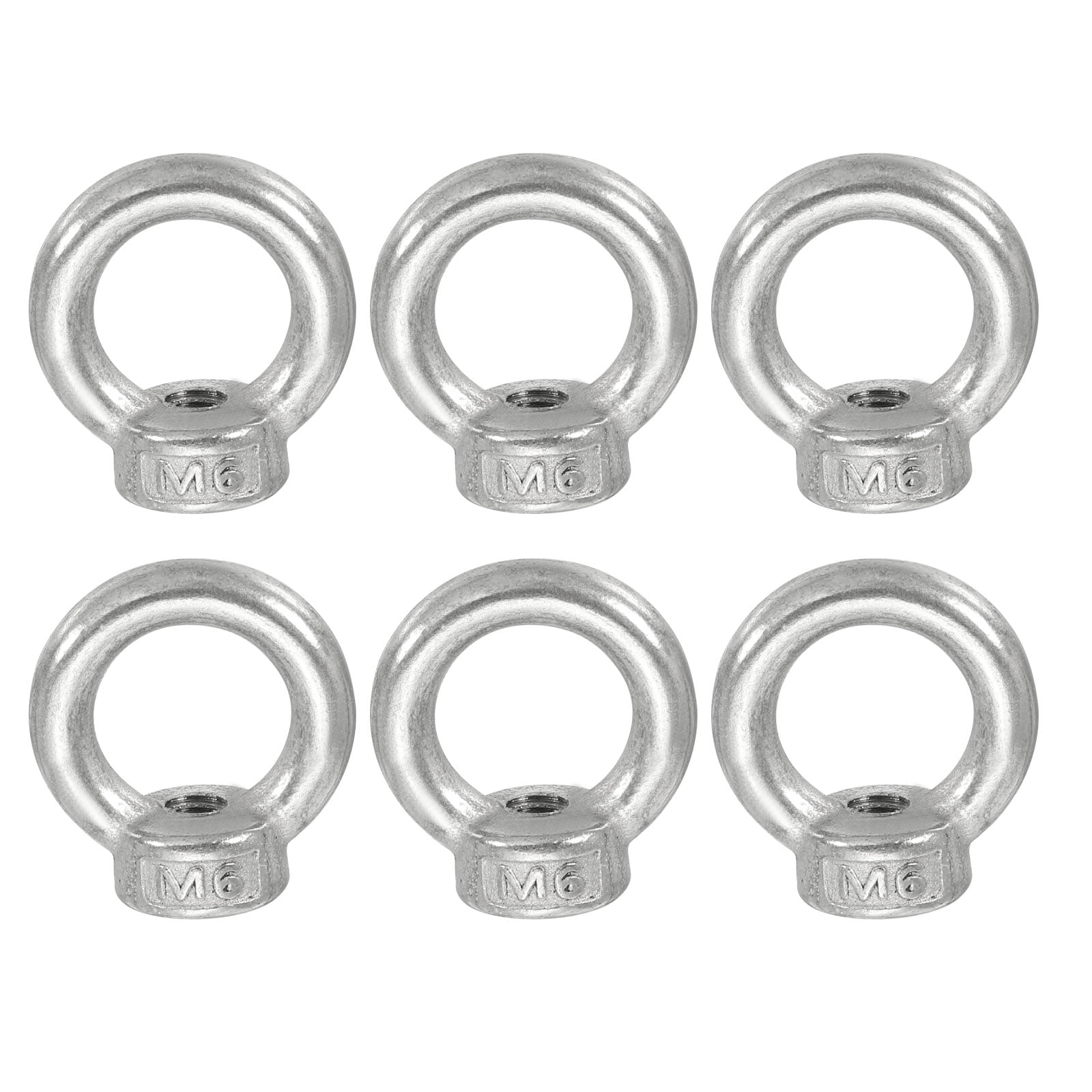 Uxcell Lifting Eye Nut M6, 304 Stainless Steel Thread Ring Shoulder Metric Eye Nuts Fastener for Marine Grade 6Pcs